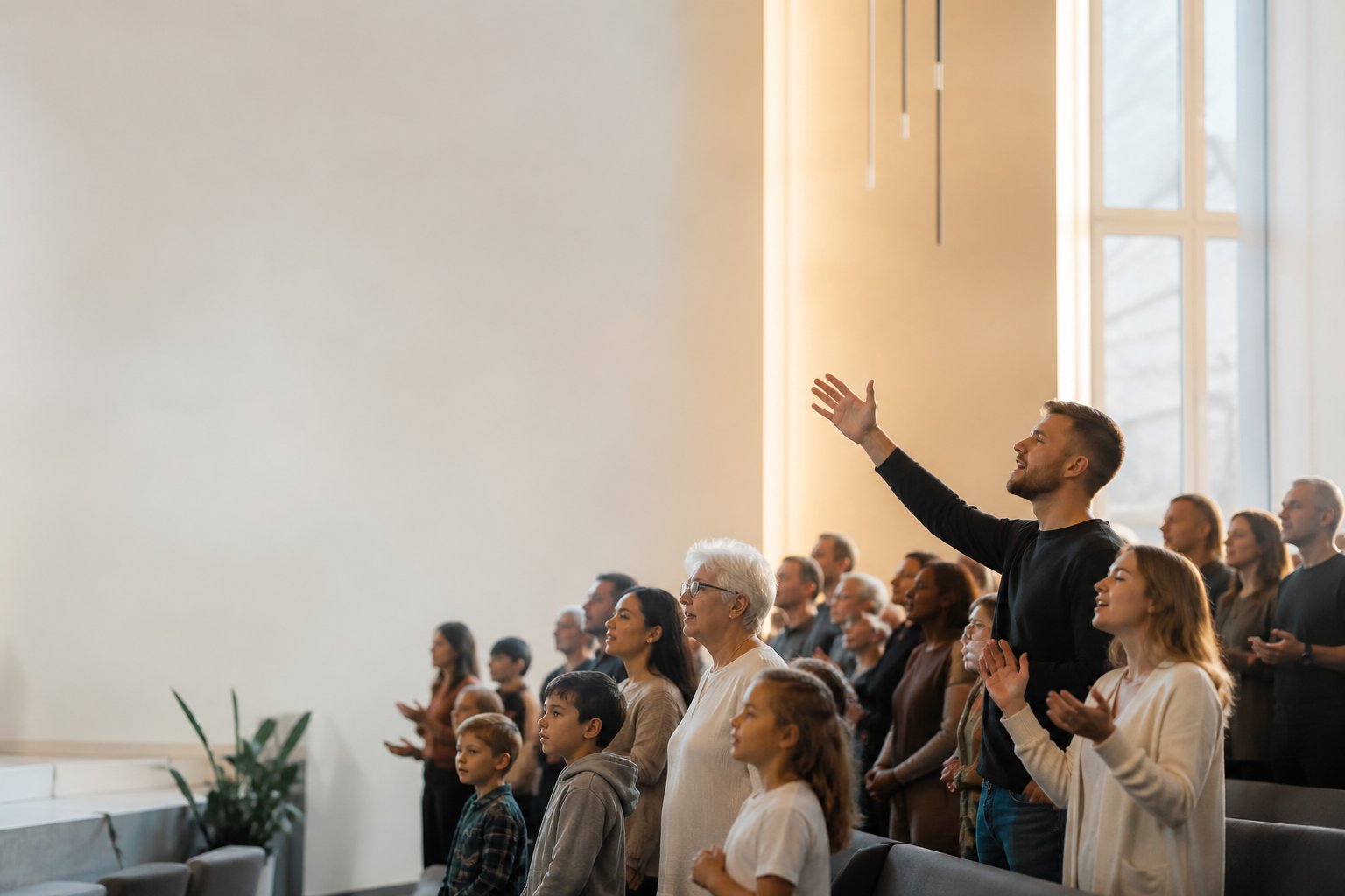 A multigenerational church congregation worshipping together